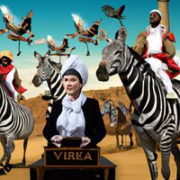 Create four 3:2 stills of Queen Victoria time-traveling to 1970&#039;s Cairo with flying zebra...jpg